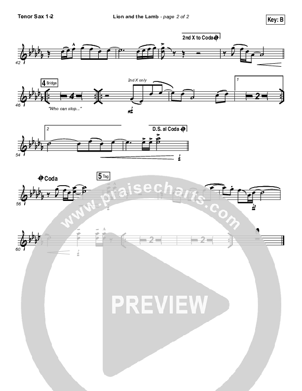 The Lion And The Lamb Tenor Sax 1/2 (Leeland)