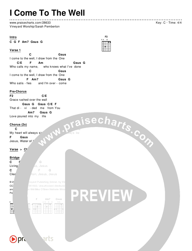 I Come To The Well Chords & Lyrics (Vineyard Worship / Sarah Pemberton)