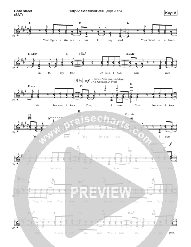 Holy And Anointed One Lead Sheet (SAT) (Vineyard Worship / Kyle Howard)