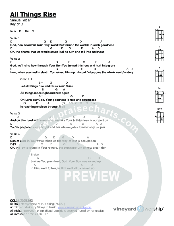 All Things Rise Chord Chart (Vineyard Worship / Tim Brown)