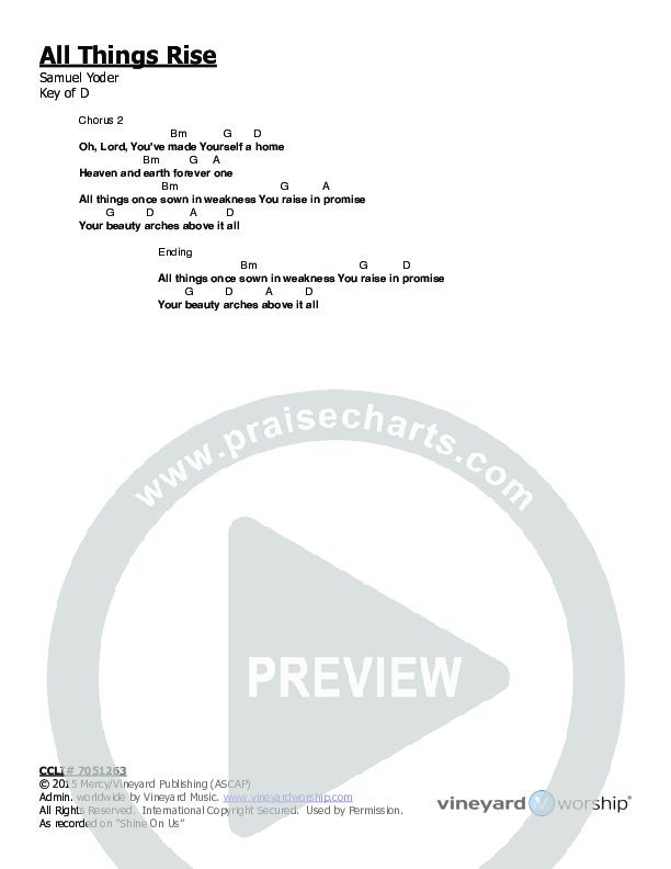 All Things Rise Chord Chart (Vineyard Worship / Tim Brown)