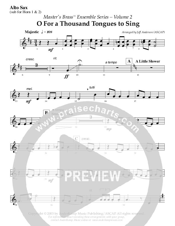 Oh For A Thousand Tongues To Sing (Instrumental) Alto Sax (AnderKamp Music)