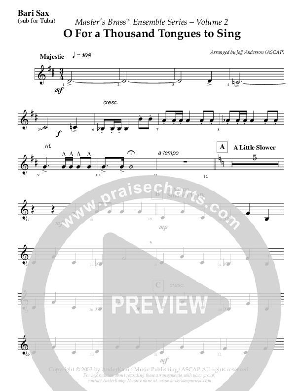 Oh For A Thousand Tongues To Sing (Instrumental) Bari Sax (AnderKamp Music)