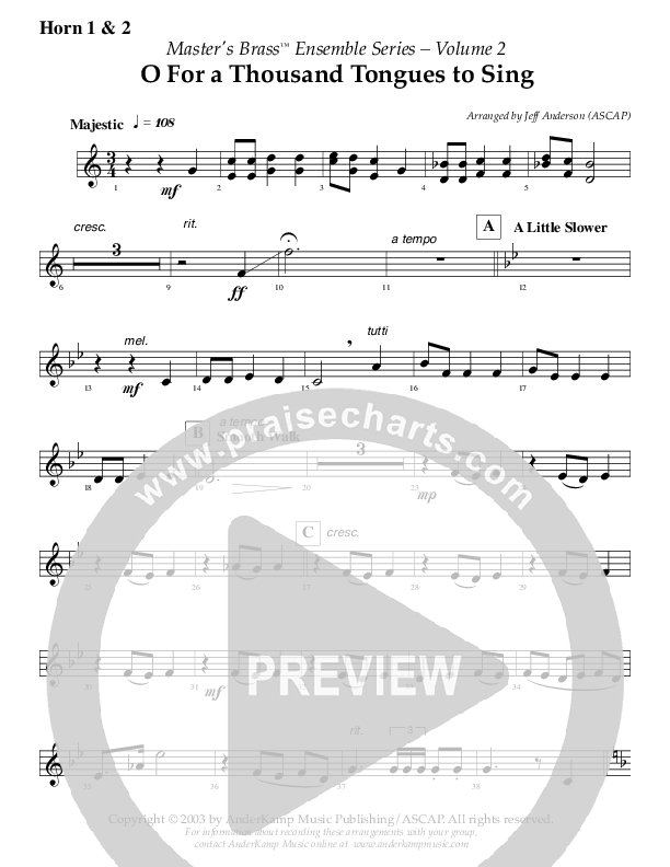 Oh For A Thousand Tongues To Sing (Instrumental) French Horn 1/2 (AnderKamp Music)