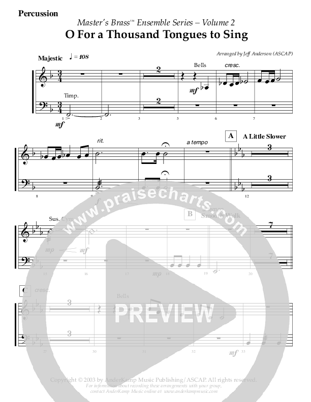 Oh For A Thousand Tongues To Sing (Instrumental) Percussion (AnderKamp Music)