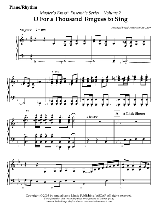 Oh For A Thousand Tongues To Sing (Instrumental) Piano Sheet (AnderKamp Music)