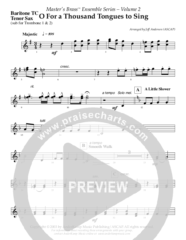Oh For A Thousand Tongues To Sing (Instrumental) Tenor Sax/Baritone T.C. (AnderKamp Music)