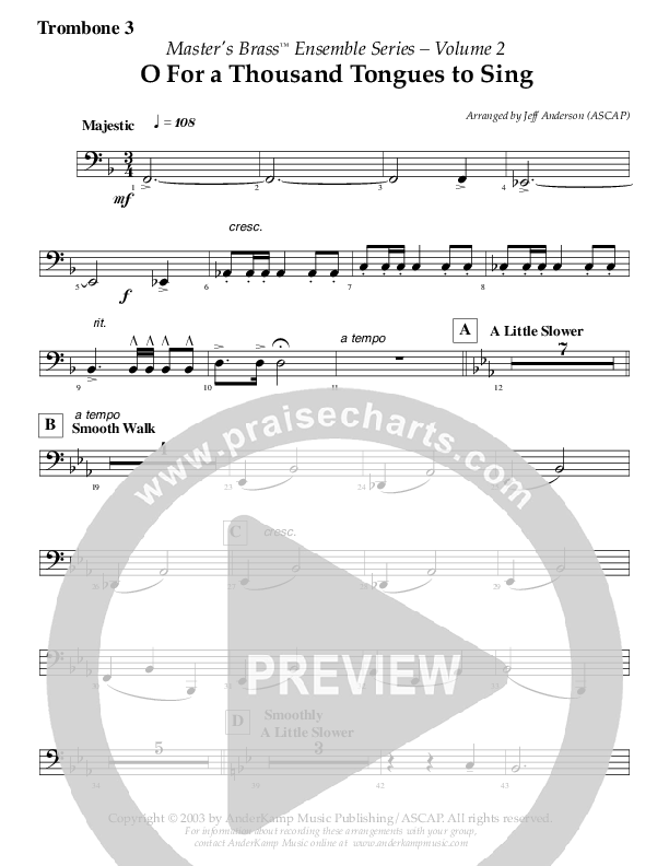 Oh For A Thousand Tongues To Sing (Instrumental) Trombone 3 (AnderKamp Music)