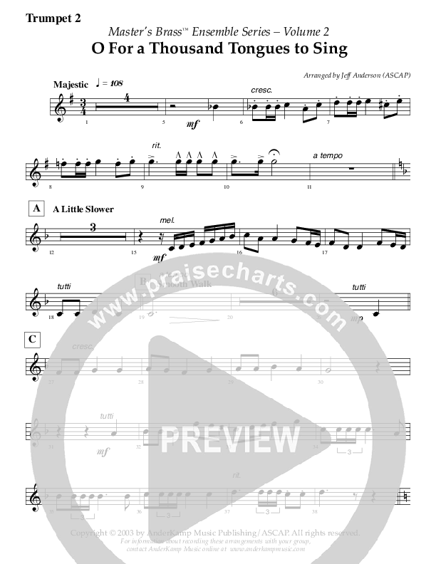 Oh For A Thousand Tongues To Sing (Instrumental) Trumpet 2 (AnderKamp Music)