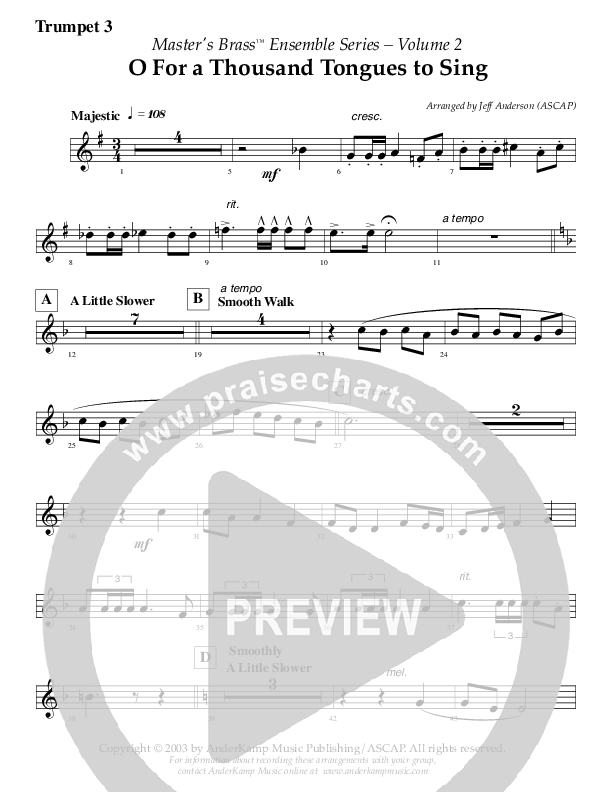 Oh For A Thousand Tongues To Sing (Instrumental) Trumpet 3 (AnderKamp Music)