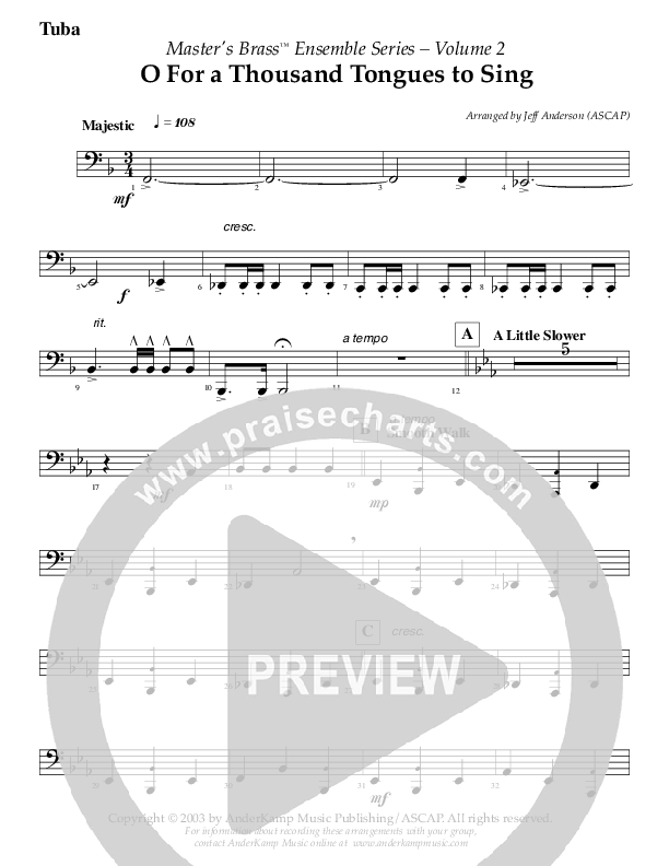 Oh For A Thousand Tongues To Sing (Instrumental) Tuba (AnderKamp Music)