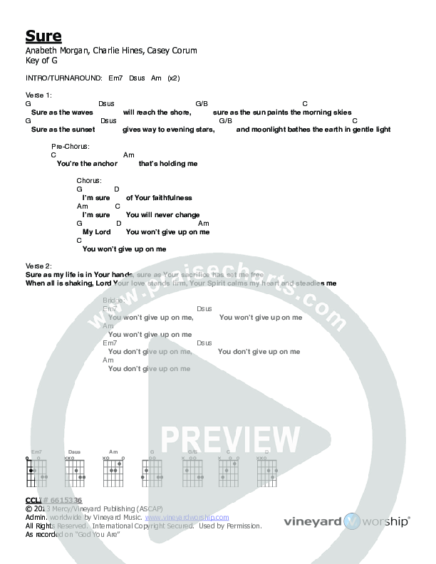 Sure Chords & Lyrics (Vineyard Worship / Casey Corum)