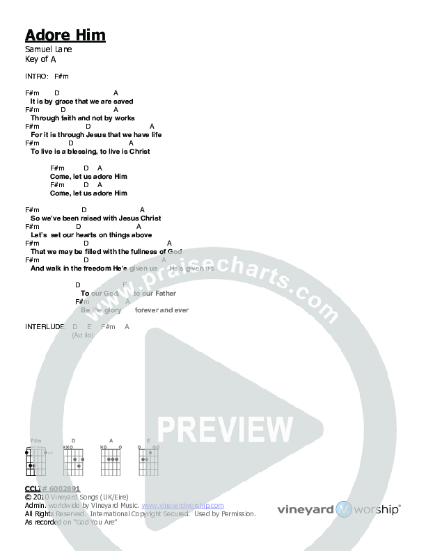 Adore Him Chords & Lyrics (Vineyard Worship / Casey Corum)