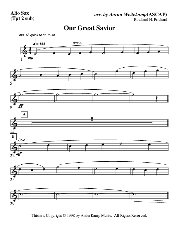 Our Great Savior (Instrumental) Alto Sax (AnderKamp Music)