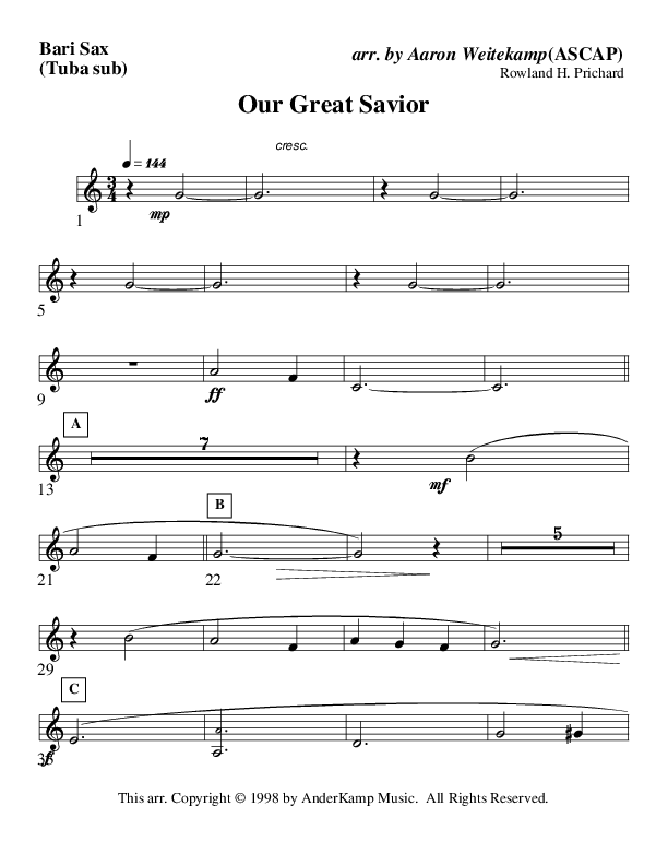 Our Great Savior (Instrumental) Bari Sax (AnderKamp Music)