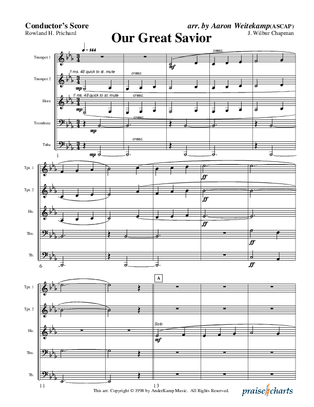 Our Great Savior (Instrumental) Conductor's Score (AnderKamp Music)