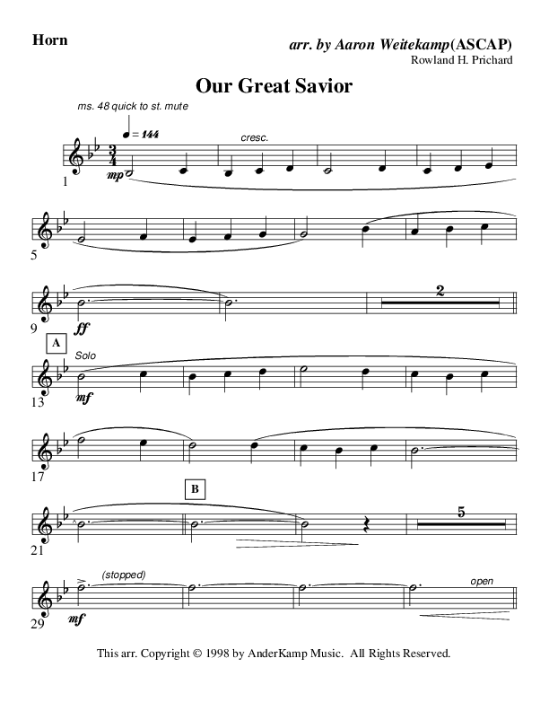 Our Great Savior (Instrumental) French Horn (AnderKamp Music)
