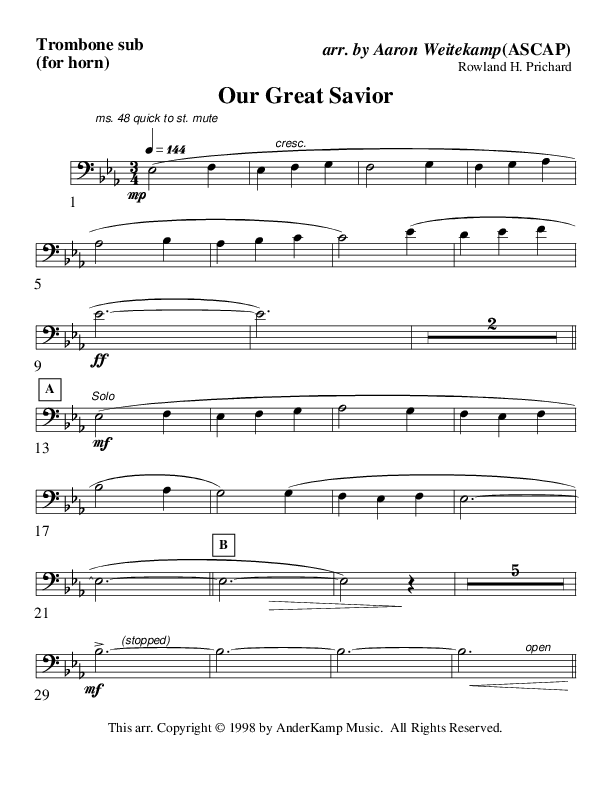 Our Great Savior (Instrumental) Substitute Parts (AnderKamp Music)