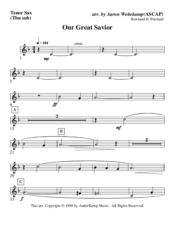 Our Great Savior (Instrumental) Tenor Sax 2 (AnderKamp Music)