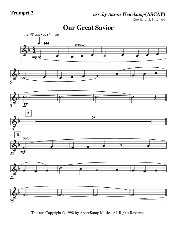 Our Great Savior (Instrumental) Trumpet 2 (AnderKamp Music)