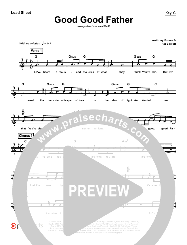 Good Good Father (Simplified) Sheet Music (Chris Tomlin) - PraiseCharts