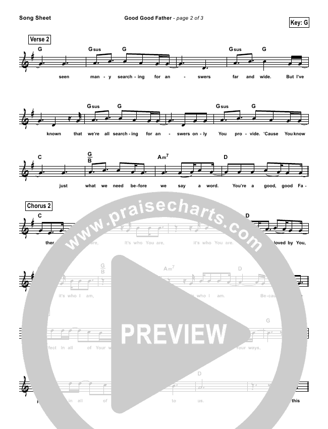 Good Good Father (Simplified) Sheet Music (Chris Tomlin) - PraiseCharts