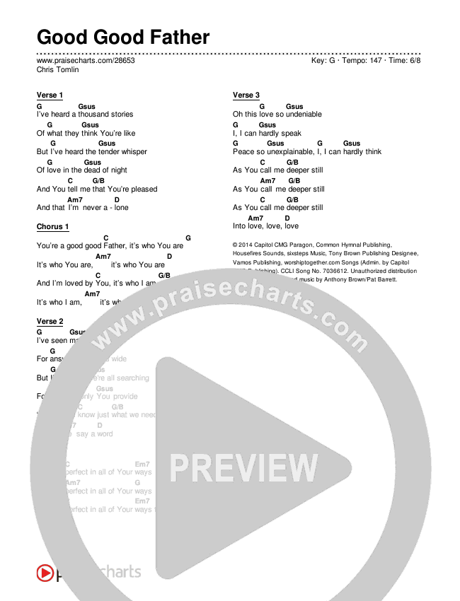 Good Good Father Chord Chart (Chris Tomlin)