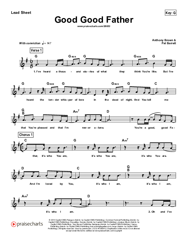 Good Good Father (Simplified) Lead Sheet (Chris Tomlin)