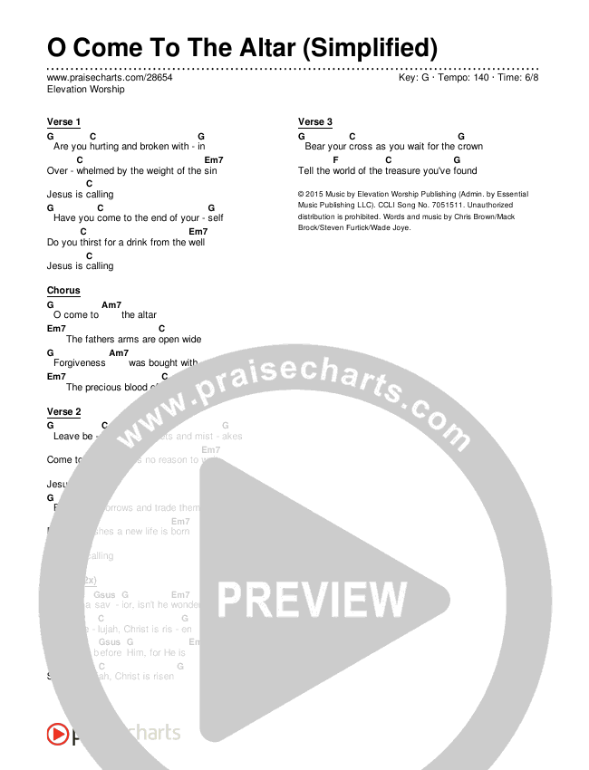 O Come To The Altar (Simplified) Chord Chart (Elevation Worship)