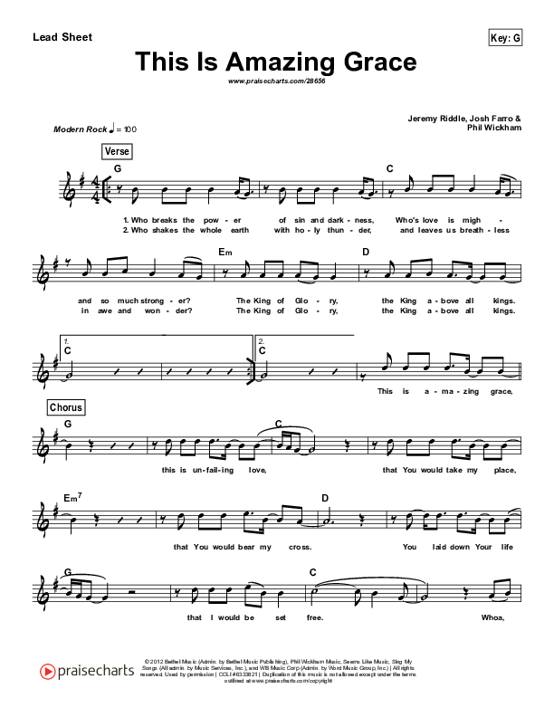 This Is Amazing Grace (Simplified) Lead Sheet (Phil Wickham)