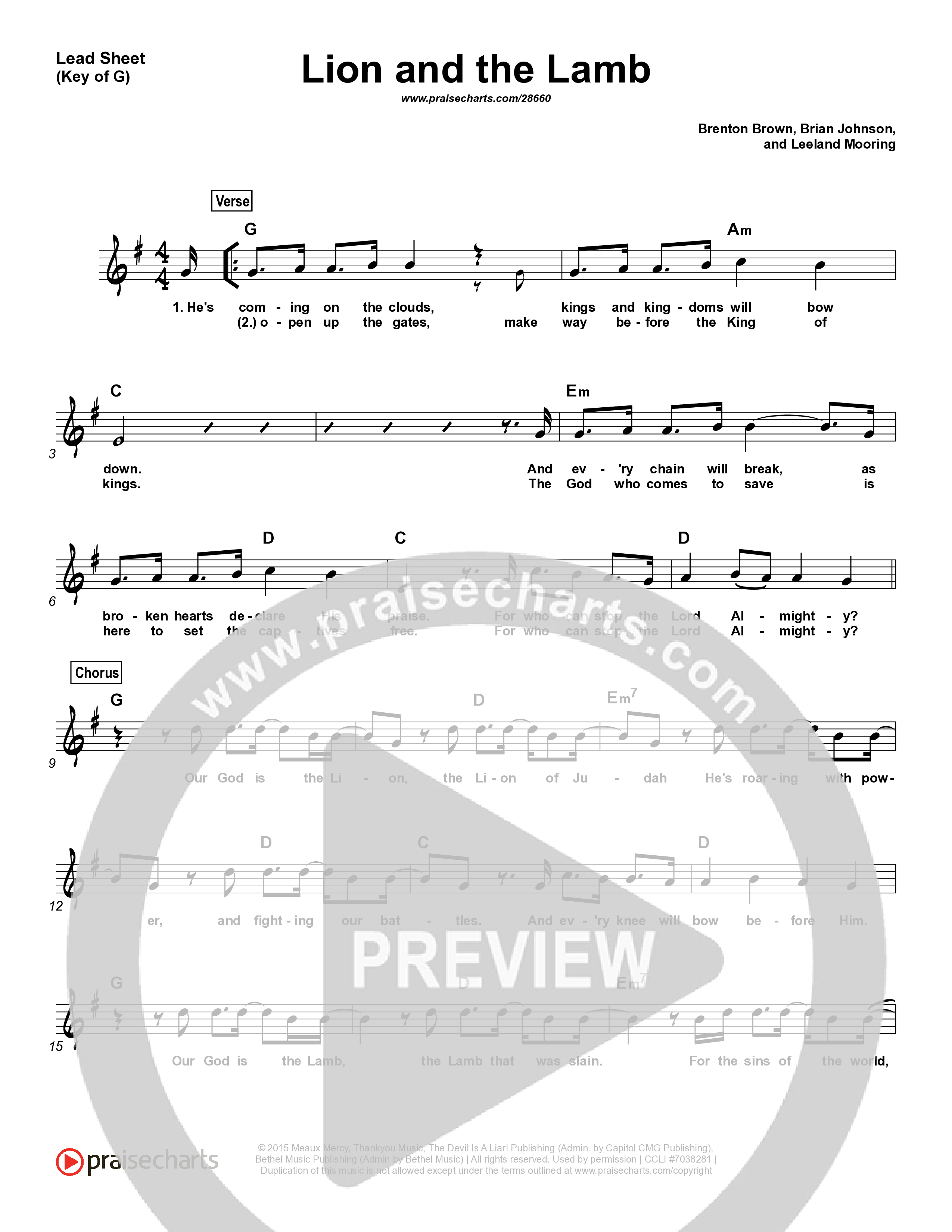 The Lion And The Lamb Lead Sheet (Bethel Music / Leeland)