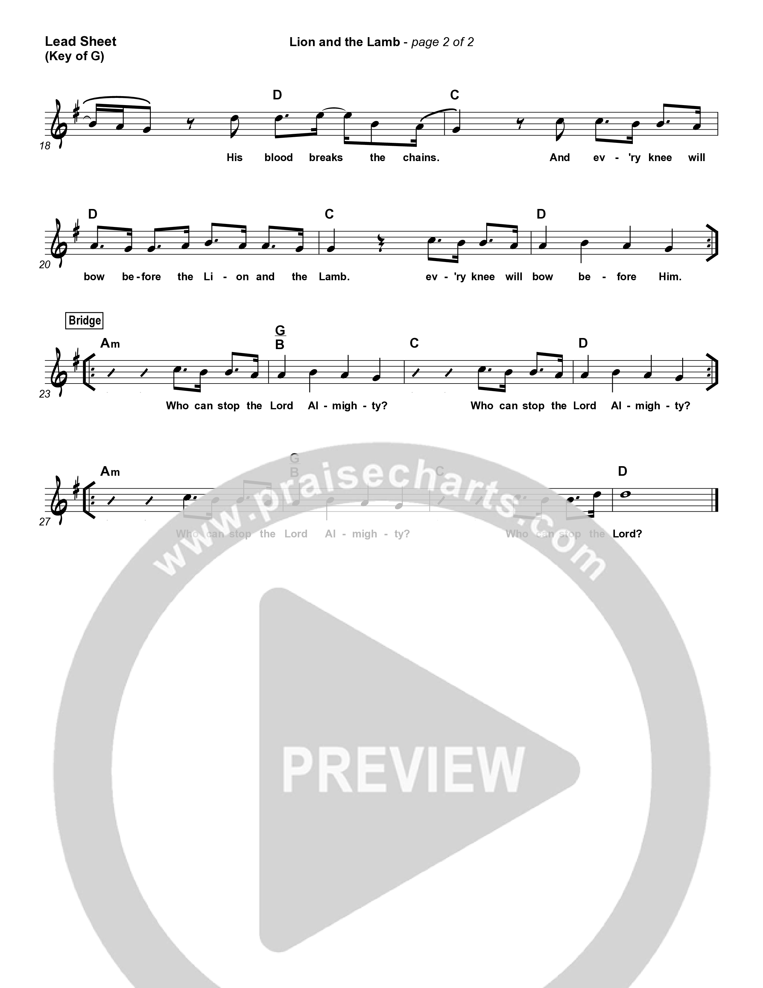 The Lion And The Lamb Lead Sheet (Bethel Music / Leeland)