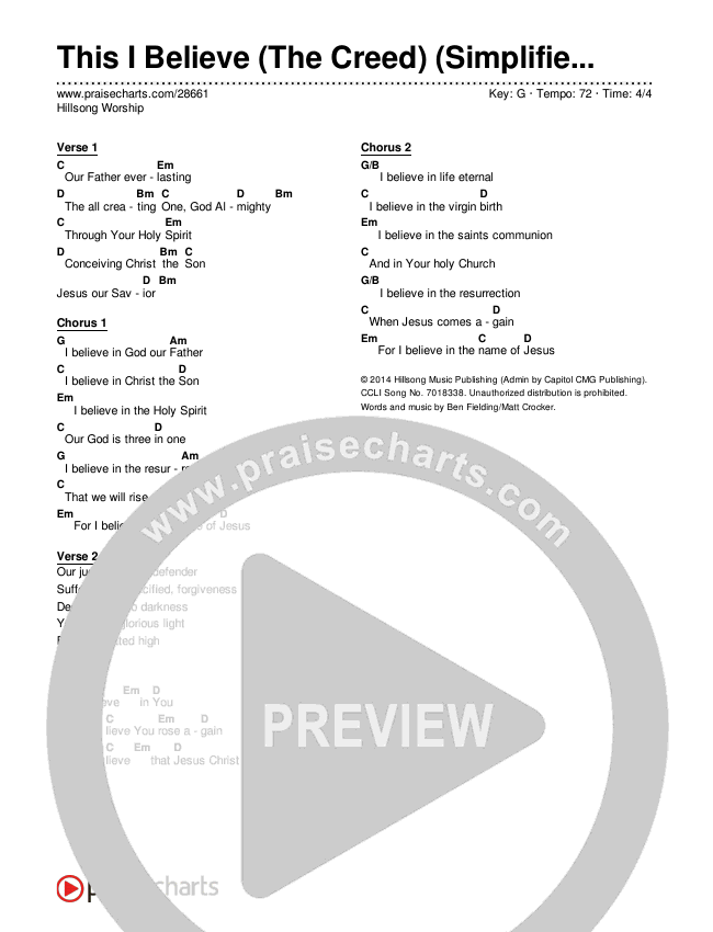This I Believe (The Creed) Chord Chart (Hillsong Worship)