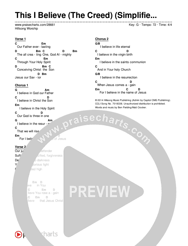 This I Believe (The Creed) (Simplified) Chord Chart (Hillsong Worship)