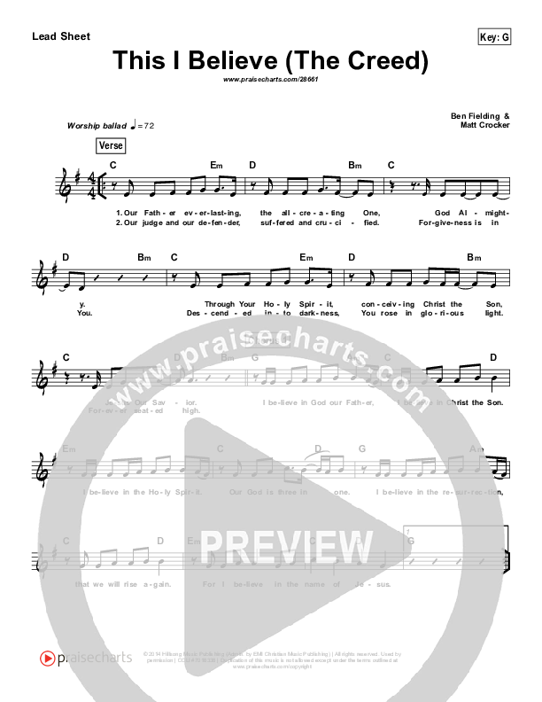 This I Believe (The Creed) Lead Sheet (Hillsong Worship)