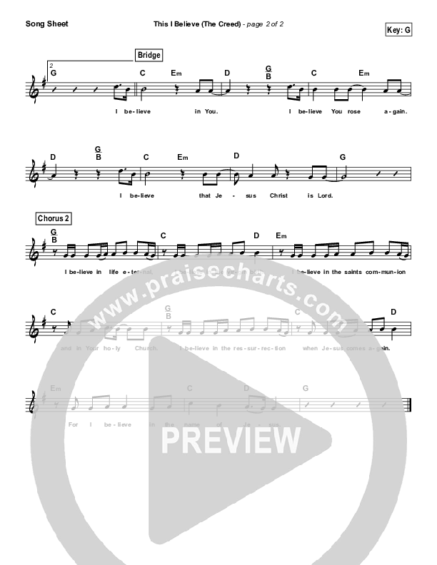 This I Believe (The Creed) Lead Sheet (Hillsong Worship)