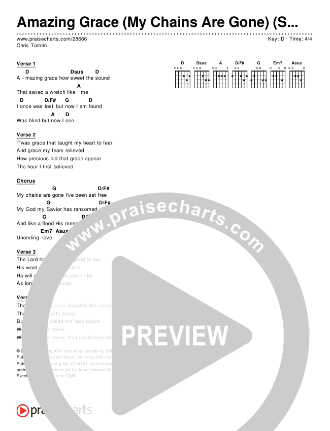 Amazing Grace (My Chains Are Gone) (Simplified) Chord Chart (Chris Tomlin)