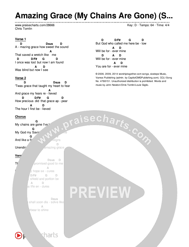 Amazing Grace (My Chains Are Gone) Chord Chart (Chris Tomlin)