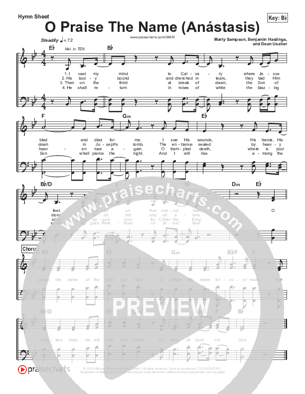 O Praise The Name (Anastasis) Hymn Sheet (Hillsong Worship)