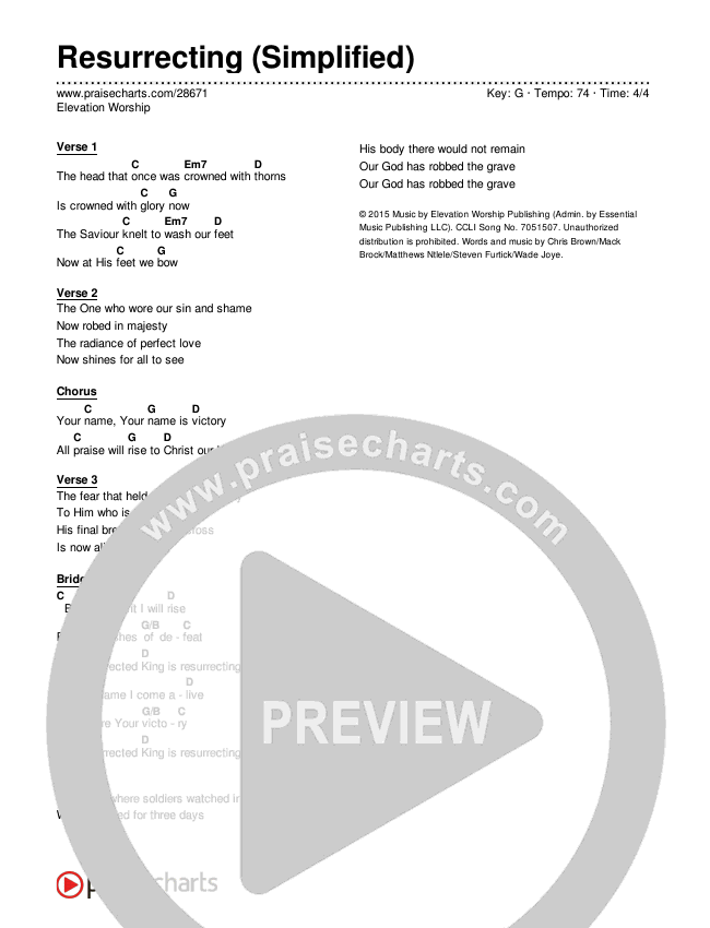 Resurrecting Chord Chart (Elevation Worship)