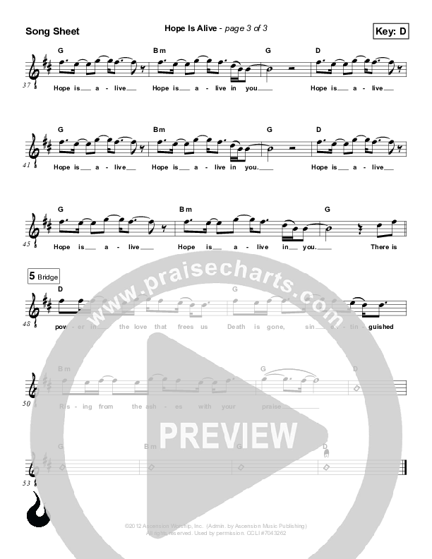 Hope Is Alive Lead Sheet (Ascension Worship)