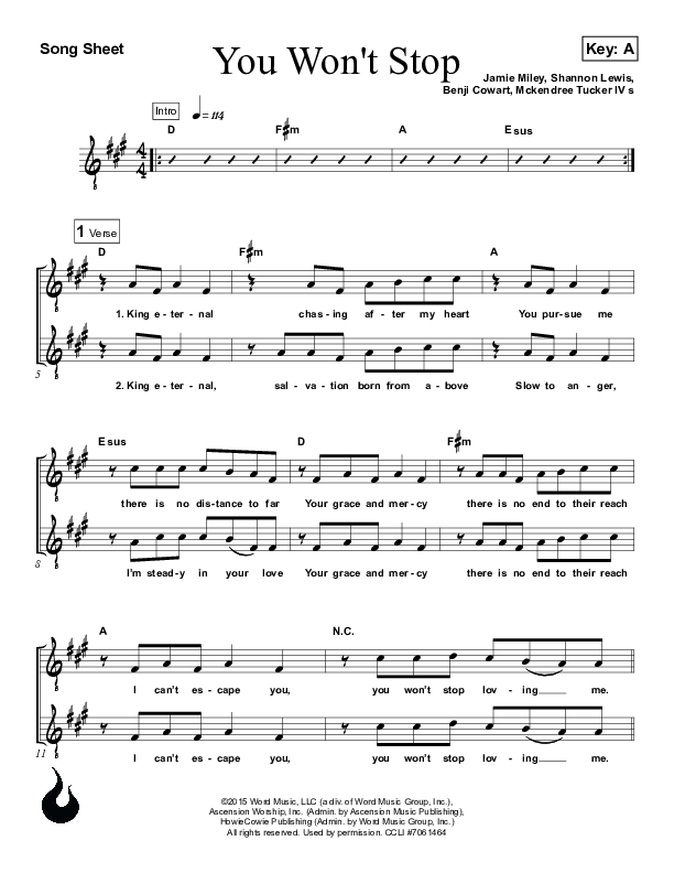 You Won't Stop Lead Sheet (Ascension Worship)