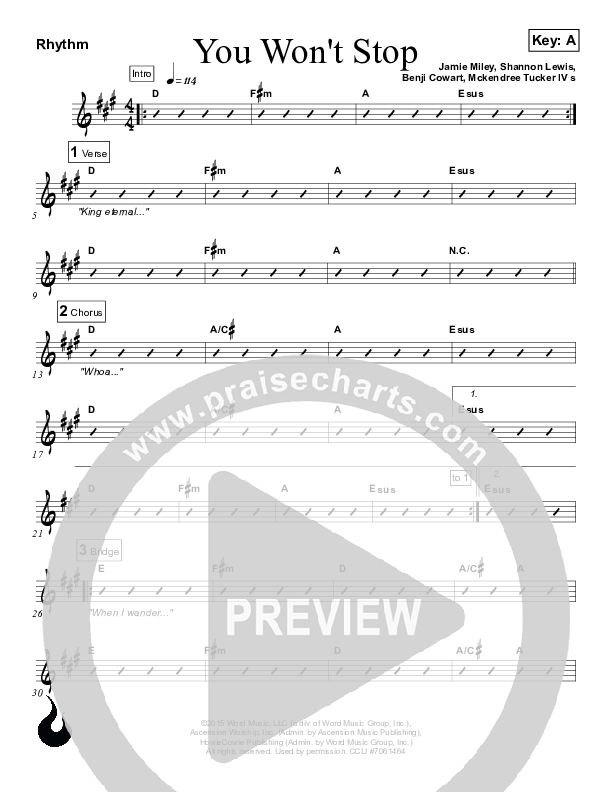 You Won't Stop Rhythm Chart (Ascension Worship)