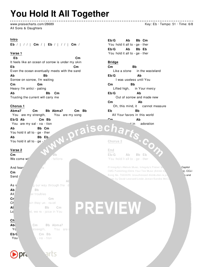 You Hold It All Together Chords & Lyrics (All Sons & Daughters)