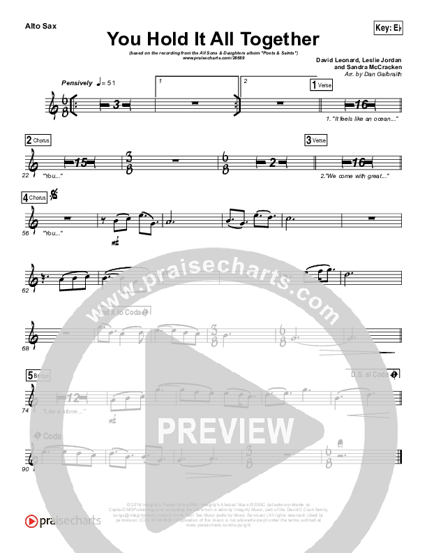 You Hold It All Together Alto Sax (All Sons & Daughters)