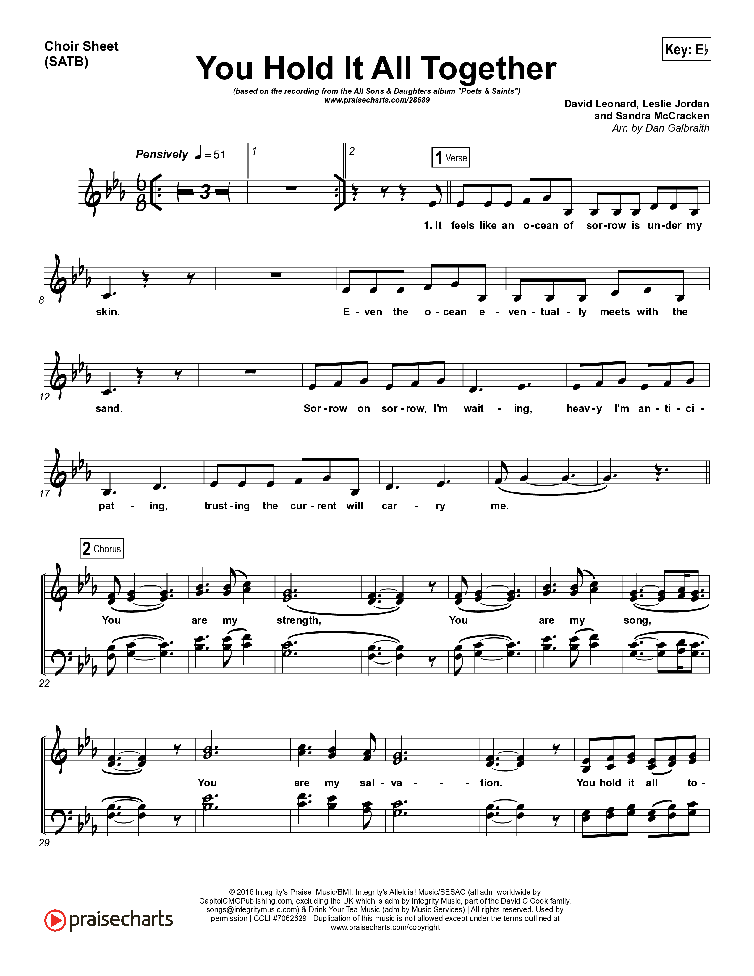 You Hold It All Together Choir Sheet (SATB) (All Sons & Daughters)