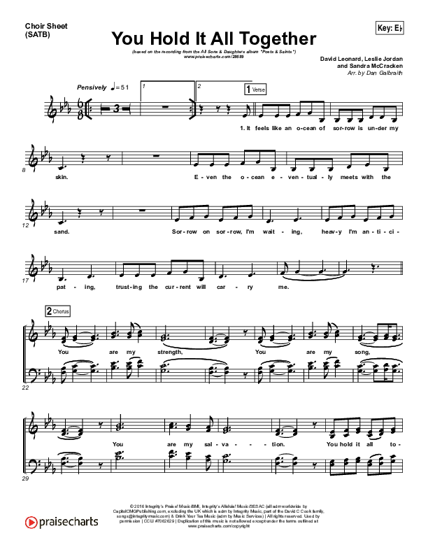 You Hold It All Together Choir Vocals (SATB) (All Sons & Daughters)
