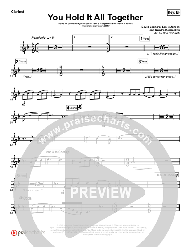 You Hold It All Together Clarinet (All Sons & Daughters)