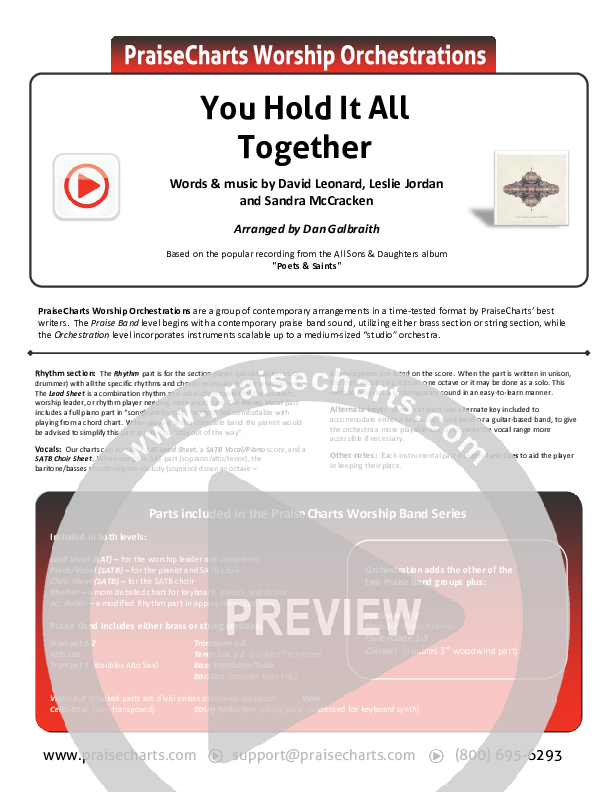 You Hold It All Together Cover Sheet (All Sons & Daughters)