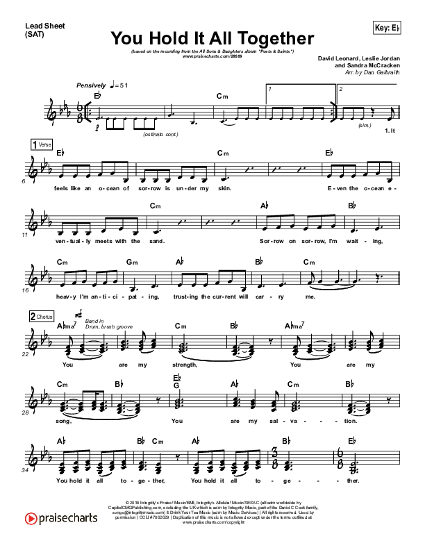 You Hold It All Together Lead Sheet (SAT) (All Sons & Daughters)